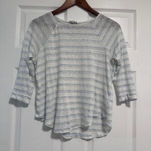 Joie 100% Linen Blue and White stripe 3/4 Sleeve shirt